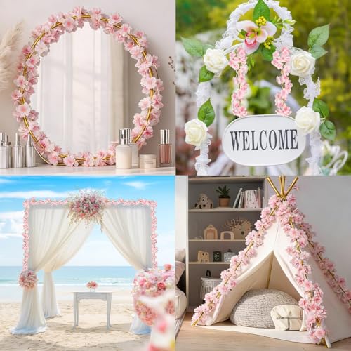 Augshy Cherry Blossom Garland, 6 Pack Artificial Cherry Flower Vines Pink Silk Sakura Vine Hanging for Wedding Party Arch Office Table Spring Summer Valentine Floral Home Decor