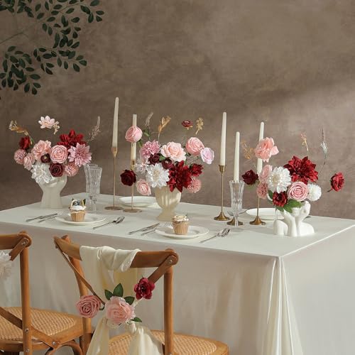Garisey Artificial Flowers Combo, Mix Silk Flowers Roses, Peonies, Dahlias with Stems for DIY Wedding Bridal Bouquets, Baby Shower, Table Centerpieces, Home Decor, Fake Floral Arrangements-Red&Pink - color: Red&pink