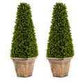 Goplus 3ft Artificial Boxwood Topiary Tree, 2 Pack Cone-Shaped Faux Potted Plants with Cement Flowerpot, Fake Evergreen Artificial Topiary for Indoor Outdoor Home Front Porch Decor