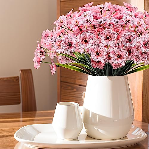 Kinisty 20 Bundles Outdoor Artificial Flowers UV Resistant with Pink Faux Silk Flowers and No Fade Fake Plastic Plants for Spring Summer Outside Planters Porch Window Box Garden Decor - color: Pink