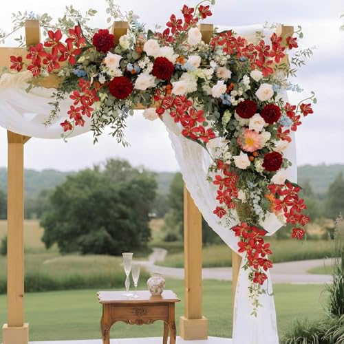 8PCS Orchids Artificial Flowers 27.5" Long Stem Silk Orchid Flowers Faux Orchids Stems Plant for Tall Vase Home Garden Indoor Outdoor Wedding Baby Shower Party Table Floor Centerpiece Decor (Red)