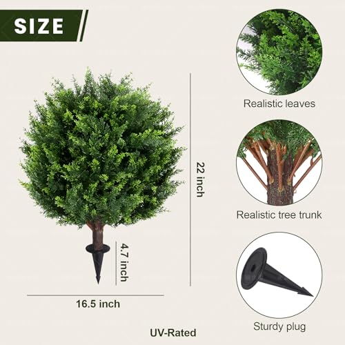 22''T Artificial Cedar Topiary Ball Tree 2 Pack, Artificial Bushes Fake Plants for Outdoor, Uv Resistance Rated Great for Outdoor, Indoor, Front Door Decor - Easy to Install. - size: Plug In Artificial Ball Tree