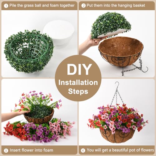 Artificial Faux Hanging Plants Flowers Basket for Outdoor Spring Summer Decoration,Fake Silk Daisy in Planter Realistic UV Resistant for Outside Home Porch Patio Balcony Yard(Purple Red Pink) - color: Purple Red Pink