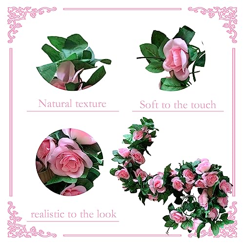 4 Pack Artificial Rose Vine Garland Fake Roses Flowers Plants Vines Hanging Floral Leaves Decoration for Wedding Party Table Garden Arch Wall Home Room Decor(Pink) - color: Pink, size: 【4 Pcs】