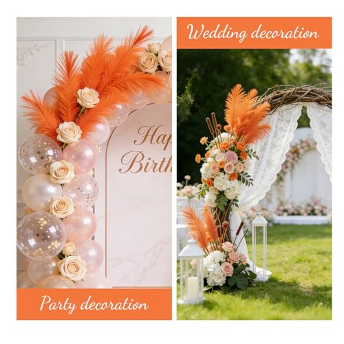 50pcs Orange Pampas Grass 21.6 Inch Non-Shedding Faux Pampas for Vibrant Warm Home, Boho Weddings and Terracotta Tone Vase Arrangements - color: Orange