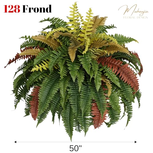 Muhanjia 50” Silky Artificial Boston Fern, 128 Fronds Large Hanging Plants for Outside Planter,Bush Floor Plants Large for Home Decor Porch Patio Garden Indoor Outdoor (128Fronds1Pcs) - color: 128fronds1pcs
