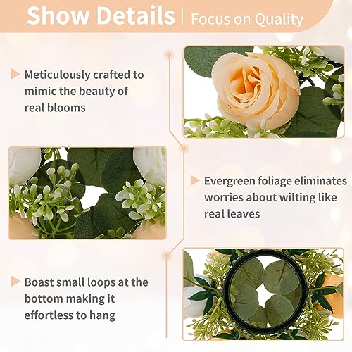 NUPTIO Small Flower Rings for Centerpieces: 9.05 Inch Champagne & White Candle Wreath for Wedding Party Christmas Table Decorations - Spring Summer Front Door Porch Decor 2 Pcs - color: Champagne & White, size: Dia 9.05"-2pcs