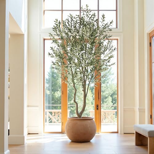 Nafresh Tall Faux Olive Tree，10ft（120in） Realistic Potted Silk Artificial Olive Tree， Fake Olive Trees Indoor with Green Leaves and Big Fruits for Home Office Living Room Stairs Patio Decor. - size: 10ft