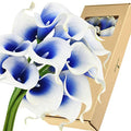 FiveSeasonStuff Real Touch Calla Lily Artificial Flowers Wedding Bridal Bouquet | Floral Arrangements | 15 Calla Lilies (Silk White & Abyss Blue) - color: Silk White & Abyss Blue