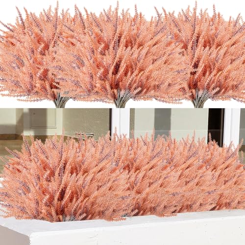 Artificial Fall Flowers Faux Mums for Outdoor, 15 Bundles Fake Flower Lavender UV Resistant Faux Plants No Fade for Front Door Porch Garden Yard Patio Outside Autumn Decor(Orange Red) - color: Orange Red