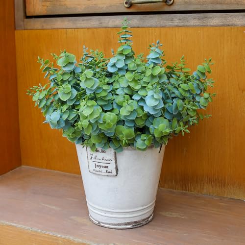 Artificial Fall Eucalyptus Plant – 8PCS Outdoor Fake Greenery, UV Resistant Fake Plants for Porch, Patio, Thanksgiving or Autumn Home Decor - Dusty Green Leaves - color: Dusty Green Leaves