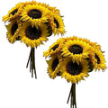 12PCS Sunflowers Artificial Flowers Silk Flower with Plastic Soft Rod Stems Yellow Sunflower Bridal Wedding Bouquet Decorations for Home Wedding Party Birthday Bulk Dark Center Single