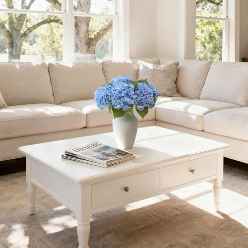 20" 4Pcs Blue Faux Hydrangea Flowers Real Touch Fake Hydrangeas Bouquet Hydrangea Artificial Flowers with Leaves Stems for Centerpiece Arrangements Wedding Party Home Décor - color: Blue