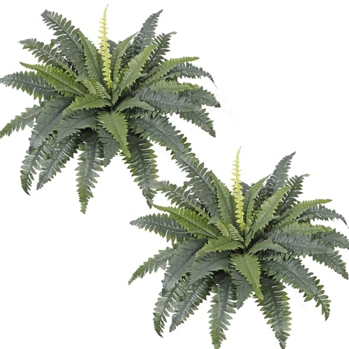 Dremisland Artificial Ferns for Outdoors 30" Fake Ferns Artificial Boston Fern Bush Set of 2 Large Hanging Faux Fern Artificial Bush Plants for Outdoors Planter Indoor Home Garden Porch Decor