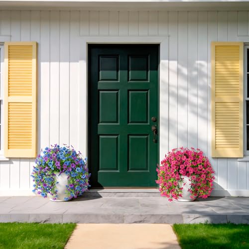 Artificial Faux Flowers Plants for Outdoor Spring Summer Decoration, 2PCS Fake Silk Daisy Flowers No Fade UV Resistant Realistic for Outside Home Planter Porch Patio Balcony Yard Decor (Rose Red) - color: Rose Red