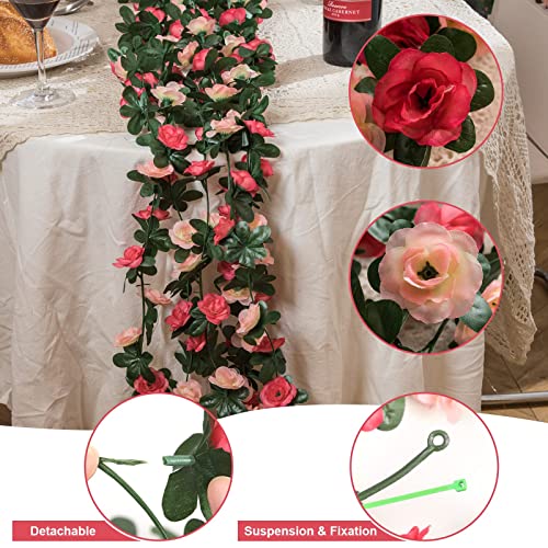 MARTINE MALL Flower Garland Vines, 16 Strands 132Ft for Bedroom, Rose Decoration, Floral Garland for Room Table Birthday Wedding Party Garden Wall Decor - color: Pink, size: 16 Packs