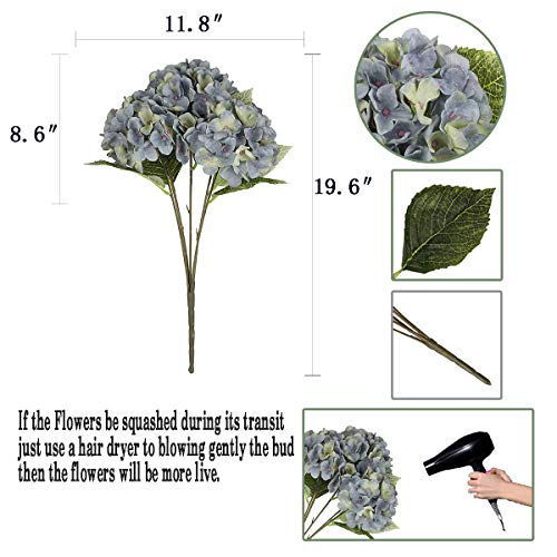 2Bouquets Artificial Fake Flowers Plants Silk Hydrangea Arrangements Wedding Bouquets Decorations Plastic Floral Home Kitchen Garden Party Festival Bar DIY (Bluish Green) - color: Bluish Green