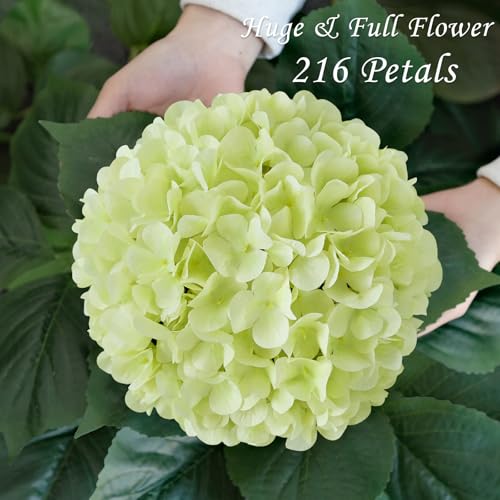 JINWOE Light Green Hydrangea Artificial Flowers, 4Pcs 22" Large Lifelike Faux Silk Flowers, Full Artificial Hydrangeas for Bouquet Table Centerpieces Indoor Spring Outdoor Home - color: Green