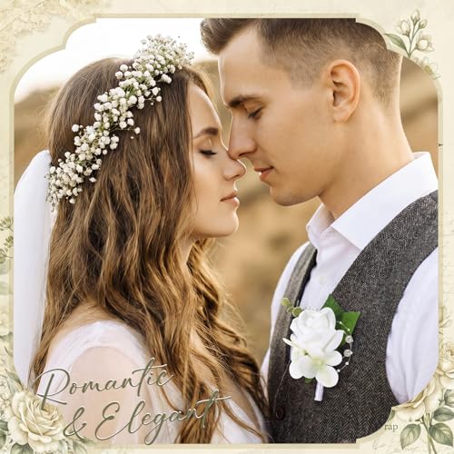 MTLEE 15 Pcs Burgundy Boutonniere for Men Rose Wedding Boutonniere with Pin Groom Groomsmen Buttonholes Man Suit Corsage for Vintage Wedding Ceremony Anniversary Dinner - color: White, style: Rose