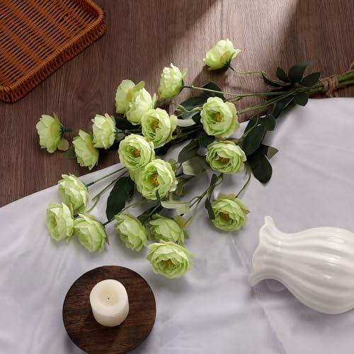 6 Pcs 32" Large Green Artificial Peonies Stems Flowers, Real Look Faux Silk Peony Bouquet 42 Heads Total for Vase Filler, Farmhouse Rustic Neutral Home Decor, Wedding Centerpieces - color: Green