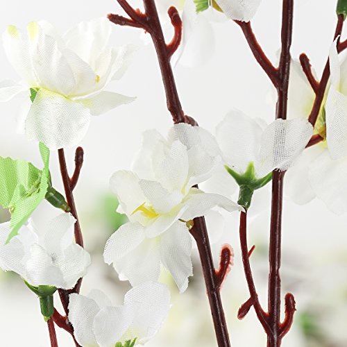 10PCS Artificial Cherry Blossom Branches Silk Spring Peach Blossom Fake Flowers Arrangements for Home Wedding Decoration (White) - color: White