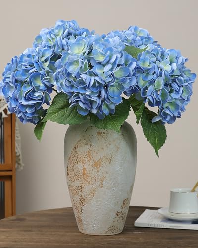 5pcs Blue Hydrangea Artificial Flowers Real Touch Latex Large Fake Hydrangeas 21in Lifelike Full Dried Faux Hydrangeas Flowers for Home Decor Wedding Party Arrangements - color: Blue, size: 5Pcs