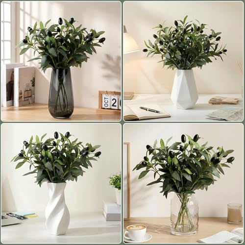 Norme 24 Pcs Mini Faux Olive Branches Stems for Small Vases 11 Inch Artificial Olive Leaves with Lifelike Olives Artificial Indoor Greenery Decor for Home Office Wedding Party Centerpieces Decor