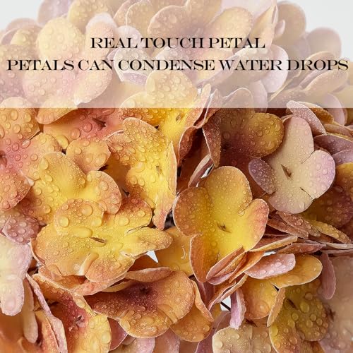 JINWOE 4pcs 20Inch Real Touch Silk Artificial Hydrangea, Yellow & Purple Artificial Flowers Heads with Stems Fake Hydrangeas Flowers for DIY Wedding Centerpiece Home Fall Boho Decor - color: Yellow