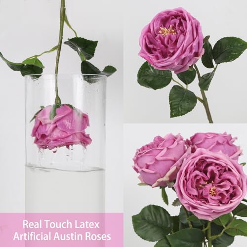 IPOPU 5PCS Purple Roses Artificial Flowers Real Touch Latex Artificial Roses Fake Peony Stems for Wedding Bouquet Party Home Decor (Purple) - color: Purple