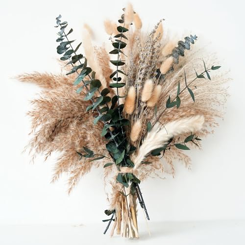 Boho Spring Dried Floral Bouquet for Home, Wedding Tables and Special Events – Pampas and Bunny Tail 17 Inch (Natural Mix) - color: Natural Mix