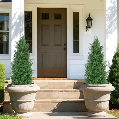 3FT Artificial Cedar Topiary Trees Set of 2, Realistic Fake Plants with Ground Spike, UV Resistant Faux Plants Indoor Artificial Plants Outdoor Fake Tree for Porch Garden Home Offices Décor - color: Cedar-2
