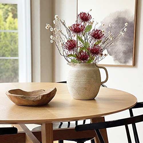 Hollyone 33" Red Artificial Mums Flowers Faux Chrysanthemum Flowers 2Pcs Spider Mum Flower Arrangement Spring Summer Pincushion Flower with 3 Heads Long Stem for Centerpiece Bouquet Home Decor - color: Wine Red
