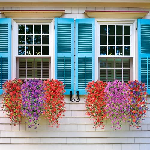 Hrobek 2 PCS Artificial Hanging Flowers Outdoor Spring Summer Decoration, Fake Hanging Vine Plants UV Resistant, Faux Daisy Flower Eucalyptus for Outside Home Indoor Porch - color: B-purple