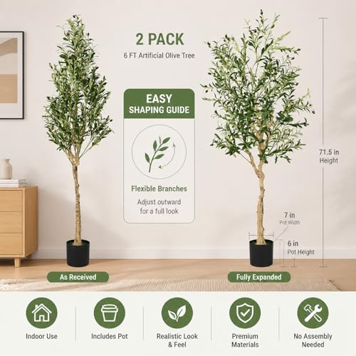 2 Pack 6FT Artificial Olive Tree with Lifelike Fruits for Indoor Outdoor Décor - size: 6ft-2pack