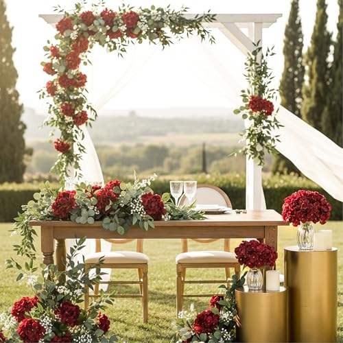 Auihiay 64PCS Burgundy Hydrangea Artificial Flowers, Silk Hydrangea Heads with Stems, Fake Flowers for DIY Wedding Centerpiece, Home, Party, Baby Shower, Garden Decoration (Burgundy) - color: Burgundy