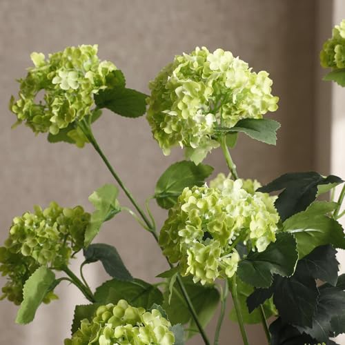 4 Pcs 33" Tall Artificial Snowball Hydrangea Flowers, Silk Hydrangeas with 20 Heads Long Stem for Tall Vase Decor, Wedding Table Centerpiece, Outdoor Living Room Arrangement(Light Green) - color: Light Green