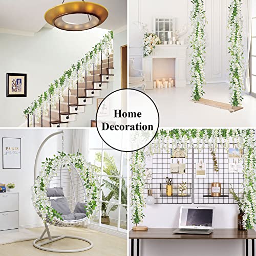 U'Artlines 5Pcs 7.2 Ft/Piece Artificial Wisteria Garland Silk Fake White Wisteria Flowers Hanging Greenery Vines Garlands Rattan for Home Garden Wedding Arch Party Indoor Outdoor Decor - color: White