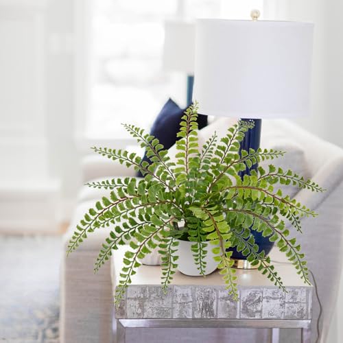 Hollyone Artificial Fern Potted Plant for Outdoors Indoors Lifelike Faux Boston Fern Artificial Plants in White Pot for Garden Patio Home Farmhouse Windowsill Office Decoration - color: Green 2