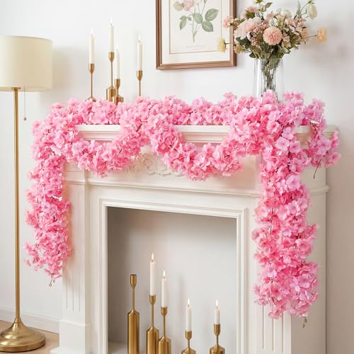 4 PCS Cherry Blossom Garland Artificial Silk Flower Vine Hanging Floral Decor for Wedding Arch Party Home Garden Wall Decoration (Light Pink) - size: 70in-4pcs-Light pink