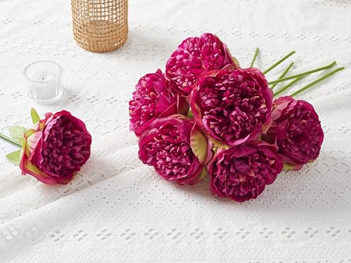 SITUMEIZI 2 Bouquet 10 Heads Artificial Peony Silk Flower Leaf Home Office Wedding Party Festival Bar Decor(Burdungy) - color: Burgundy