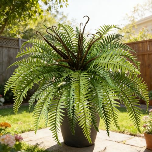 Muhanjia Polyester Artificial Boston Fern Bush,Set of 4,Fake Fern Hanging Plants UV Resistant that Look Real for Outdoors and Home Decor. (39" 4Pcs-Green) - color: Green