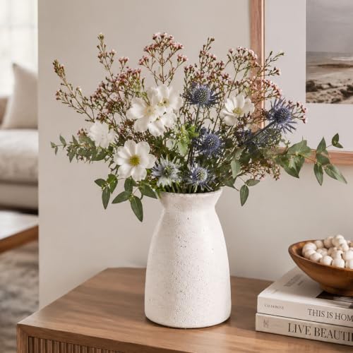 hjn Frosted White Ceramic Vase Modern Minimalist Table Centerpiece, Round Smooth Flower Holder for Living Room, Shelf, Mantel, Wedding & Home Decor -Cream-7" H - color: Frosted White-7inch