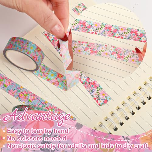FYSUIMU 12 Rolls Floral Washi Tapes Watercolor Flower Decorative Masking Tape Set Colorful Spring Wrapping Paper Tape for Scrapbook Journal DIY Art Crafts - style: Floral