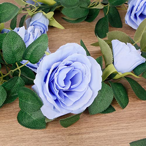 TELDRASSIL 4Pcs(26 FT) Artificial Rose Vine Fake Flower Garland Fake Silk Rose Hanging Vine for Wedding Party Background Arch Garden Background Decoration (Blue) - color: Blue