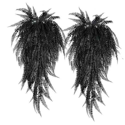 RECUTMS Faux Hanging Plants 4 Pcs UV Resistant Lifelike Artificial Boston Fern Large Draping Fake Greenery Plastic Evergreen Ivy for Wall Home Wedding Garden Indoor Outdoor Decoration (Black) - color: Black