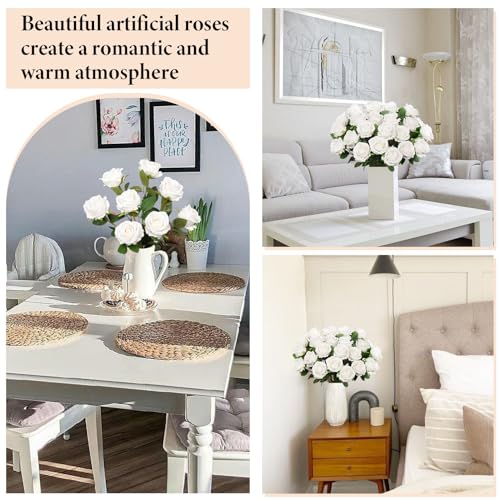 Ouddy Decor 100 Pcs Fake Roses Artificial Flowers Bulk Real Touch Velvet Silk Flowers with Long Stems for Wedding Bridal Bouquet DIY Table Centerpiece Mothers Day Valentines Gifts Home Decor, White - color: White, size: 100 Packs