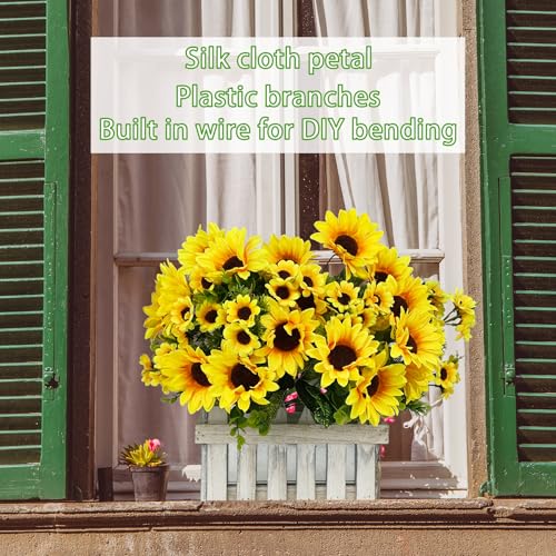 Lifelike Artificial Sunflower Bouquets, 15” Tall Silk Fake Sunflowers for Wedding Centerpieces, Home Decor, DIY Garden Craft Arrangements (2 Pack)