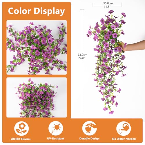 Hommyea Artificial Hanging Flowers for Outdoors, 2 Pcs Fake Hanging Plants Spring Summer Decor, UV Resistant No Fade Faux Silk Daisy Flower for Planter Front Door Porch Patio Yard Garden(Purple) - color: Purple