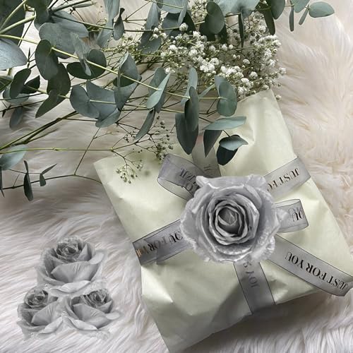 20pcs Silver Roses Artificial Flowers Fake Roses Real Looking Silk Flowers Bulk Big Faux Flowers with Stems for Wedding Centerpieces Table Home Party Decor Bridal Floral Arrangements (Silver) - color: Silver
