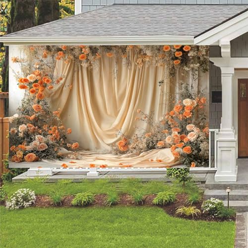6X4ft Floral Photography Backdrop, Retro Flowers Backdrop Dreamlike Wedding Portrait Photo Background Romantic Wedding Birthday Bridal Shower Engagement Party Background Banner Decor, Orange-1 - color: Orange-1, size: 6x4ft